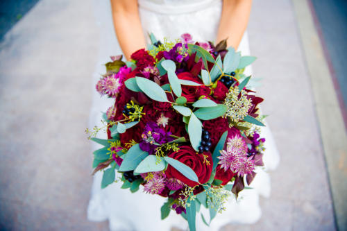 red bouquet, burgundy bouquet, astrantia bouquet, rose bouquet
